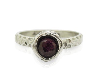 Garnet ring set in hammered sterling silver, stacking ring