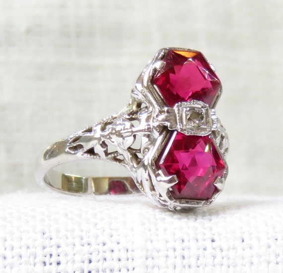 Art Deco 14k Gold Diamond and Ruby Ring by MagpieVintageJewelry