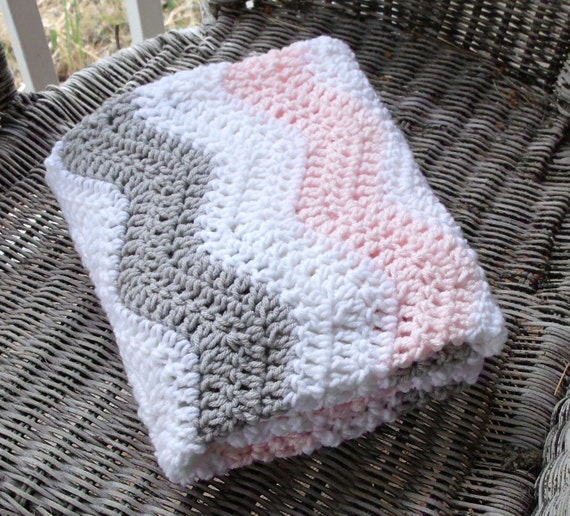 Crochet Chevron Blanket Pink and Gray Crochet Baby Blanket