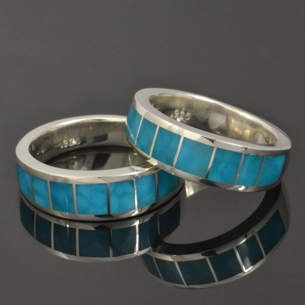 Birdseye Turquoise Wedding Ring Set in Sterling Silver