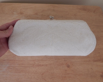 Beaded bridal clutch, vintage white clutch
