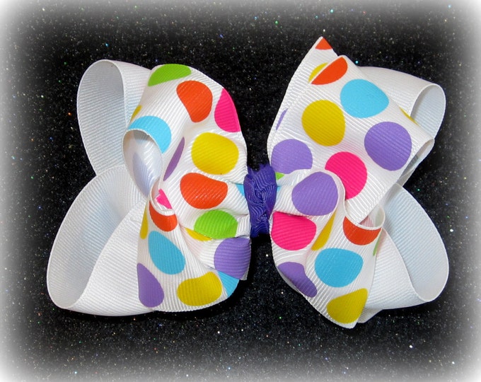 Boutique Bows, Girls Hair Bows, Gumball Candy Dot Bow, Double Layered Hairbow, Birthday Party hairbow, Jumbo Dots Bow, Baby Headband,