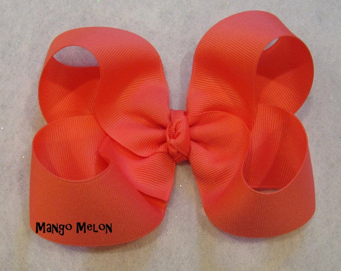 Mango Melon Hair Bow, Girls Hairbows, Big Bows, Large Hair Bow, Classic Hairbow, Tropical Bow, Toddler Bow, 4 5 inch Bows, Boutique Bow, 45G