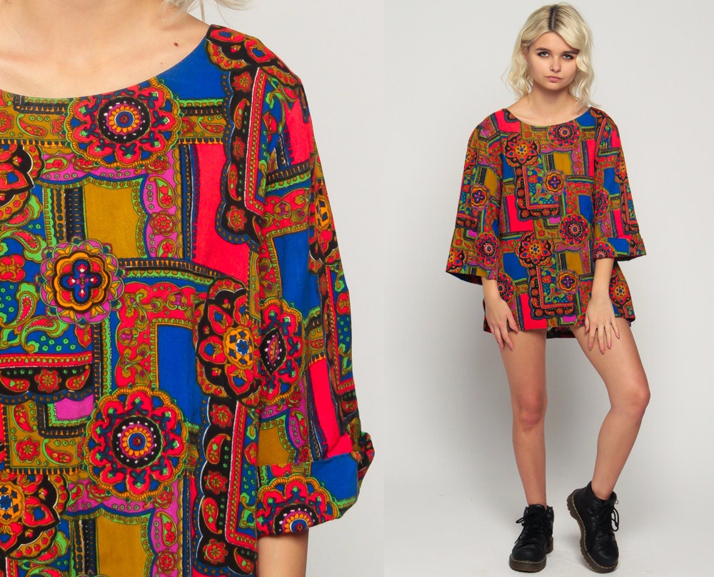 Paisley Shirt 60s Psychedelic Hippie Blouse Boho Top 70s