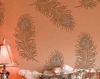 Peacock Feather Grande Wall Art Stencil - Size: Large - Easy Reusable Stencils - Better than Decals