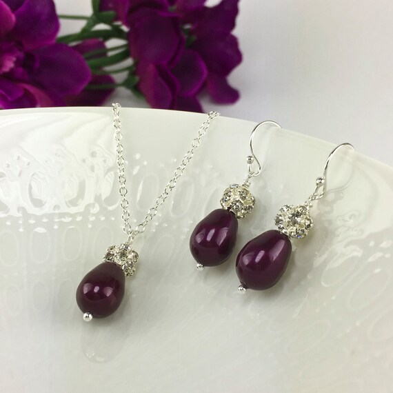 Items similar to Wine Colored Prom Jewelry Wine Jewelry Set Wine