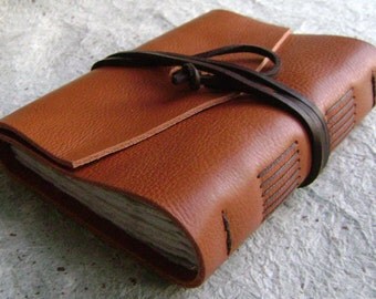 Leather journal, rustic orange-brown, 4" x 6", handmade journal by Dancing Grey Studio (0056)