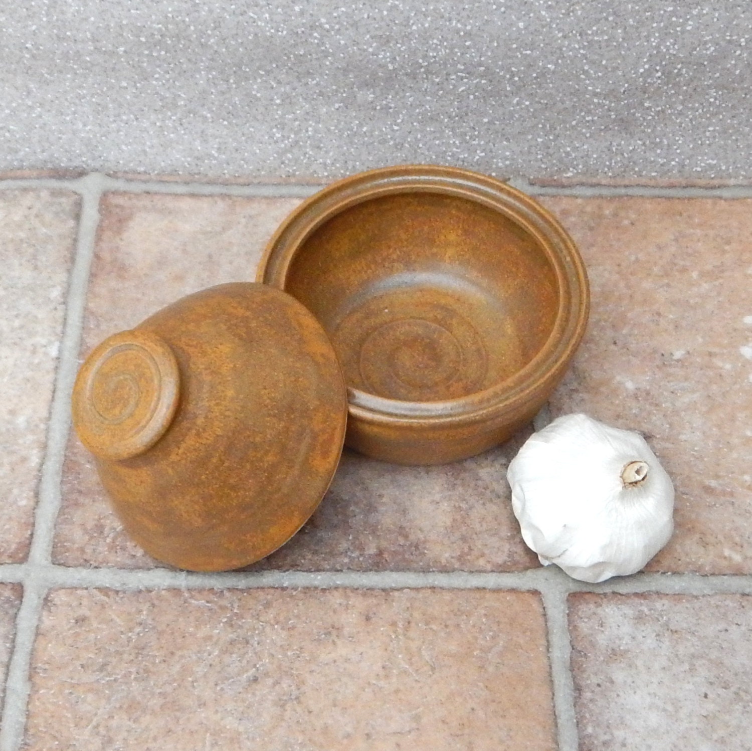 Garlic roaster baker butter dish sugar bowl salt tagine hand