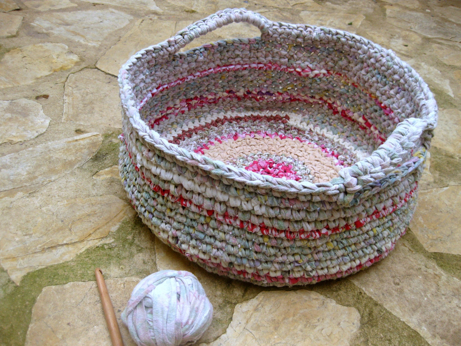 Large rag basket Crocheted rag basket Large storage fabric