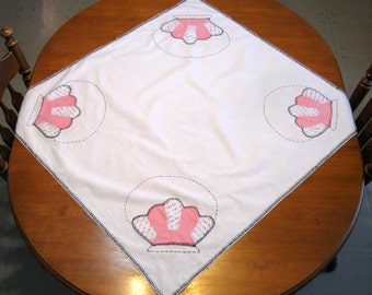 Vintage Table Linen, Quilted Table Topper, Tablecloth,Handmade, Shabby Chic, by NormasTreasures on etsy