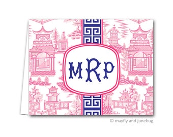 Pink Chinoiserie Personalized Monogram Folded Notes
