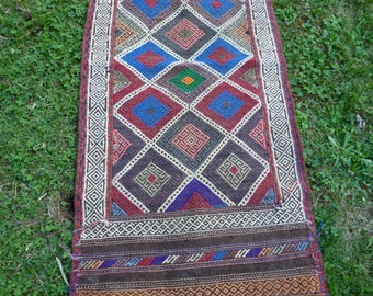 SALE: 5 ft 1 x 2 ft Afghan Gazi hand woven flatweave Runner/Rug/Kilim/Tapis 154 x 60 cm