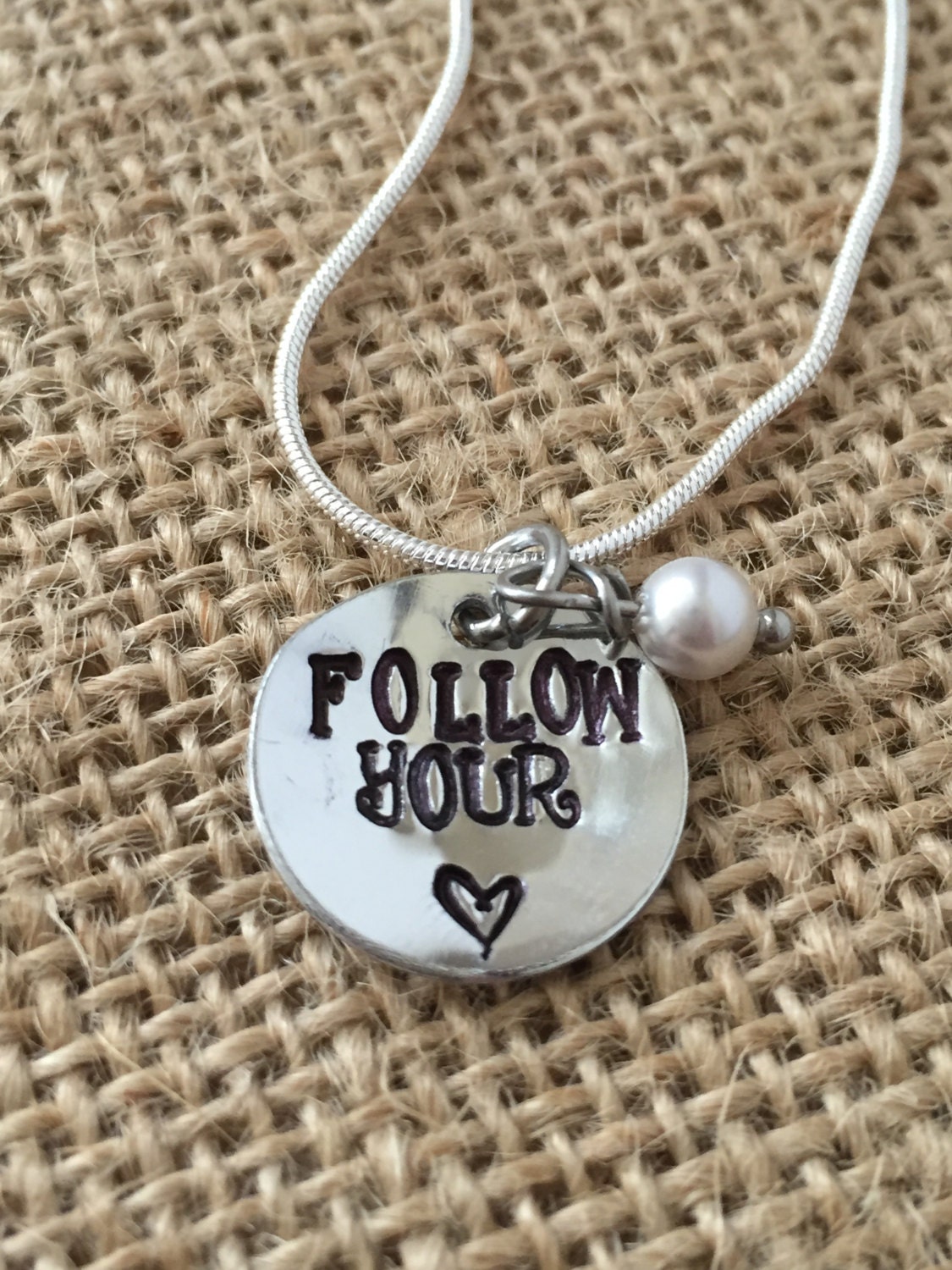 Follow Your Heart Necklace, Inspirational Necklace, Graduation Necklace, Hand Stamped Necklace, Etsy Graduation Necklace, Etsy Graduation