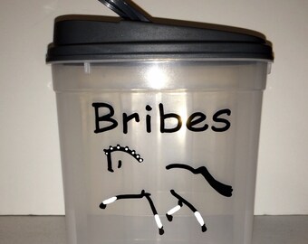CUSTOM Horse "BRIBES" Treats Container(Medium,14 cup);Now Add Name-Fill For Great Gift-Dressage, Hunter Jumper, Rodeo,Saddleseat,Racehorse