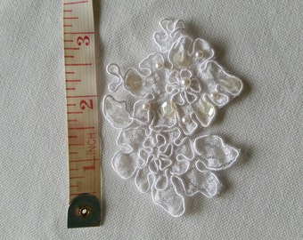 Handmade Vintage White Beaded Lace Applique