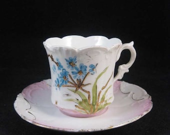 Antique Victorian Demitasse Hand Painted Tea Cup & Saucer
