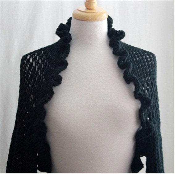 Knit Shrug Black Shrug Bolero Womens Fashion Ruffle Trim