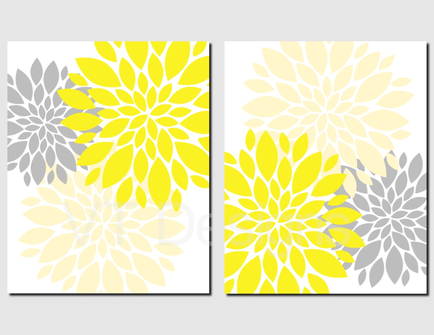 Yellow and Gray Floral Wall Art Prints or Canvas Nursery Decor
