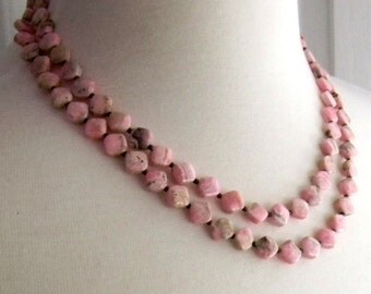 Pink Gemstone Necklace Rhodonite Necklace Two Strands Double strand Pastel Colors Spring Fashion Jewelry