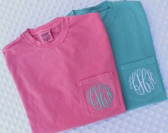 SALE***Monogrammed Comfort Colors Short Sleeve Pocket Shirt