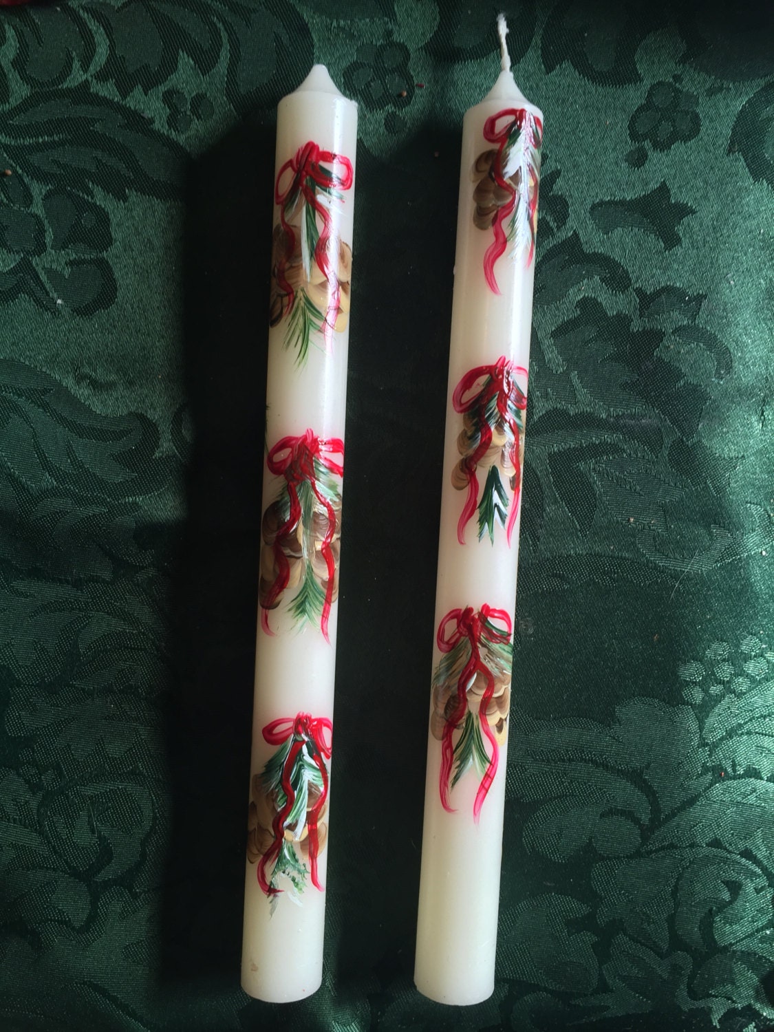 Hand Painted taper candle Christmas HOLIDAY taper candles PINE