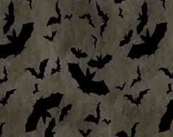 Halloween Bats - Come Sit a Spell from Wilmington Prints - Full or Half Yard Black Bats on Taupe/Charcoal