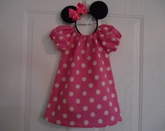 Minnie Mouse costume pink with hairbow or with hairbow and headband 0-3 thru size 6 years