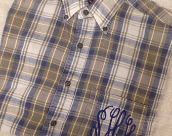 Ladies monogrammed flannel shirt~oversized shirt~soft & lived-in~sunwashed flannel~personalized flannel shirt~embroidered flannel shirt
