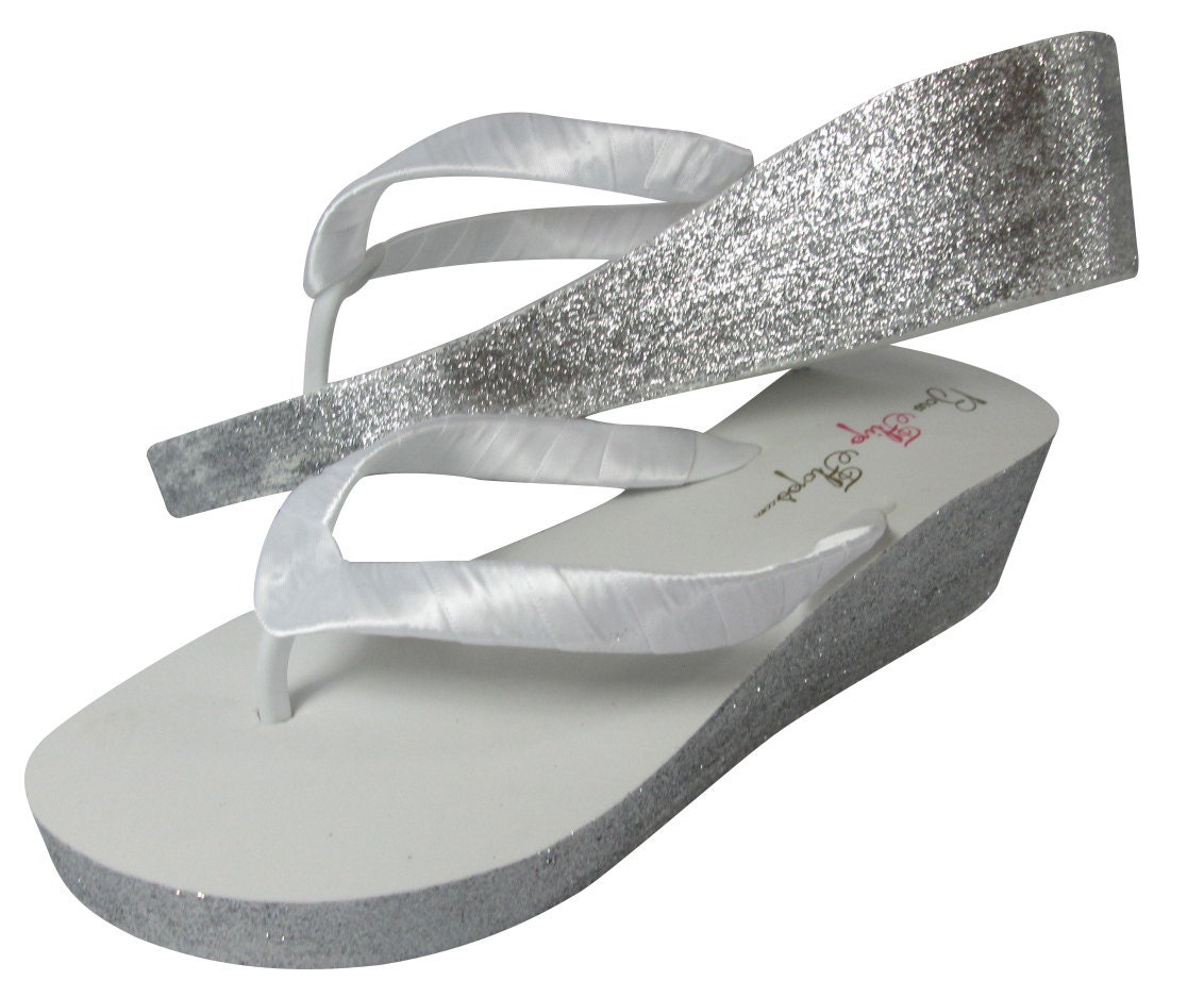 Silver 2 inch Bridal Glitter Flip Flops Choose by BridalFlipFlops