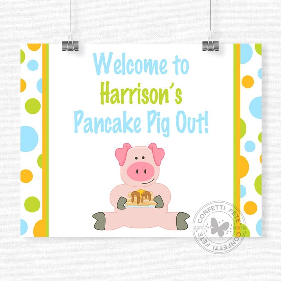 Pancake Pig Party Sign, Pancake Party Decorations, Pig Birthday Decorations, Pajama Party Sign, Printable 8x10 Sign Il_570xn