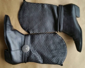 80s Vintage black basketweave black leather cowboy boots Precis brand 7 B