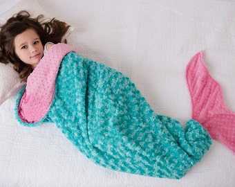Mermaid Blanket - Mermaid Tail Blanket- Minky Mermaid Blanket- Mermaid Sleep Sack- Teal Pink Aqua Bedding- Mermaid Tail - Ships TODAY