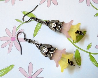 Pink and Yellow Flower Earrings (2851)