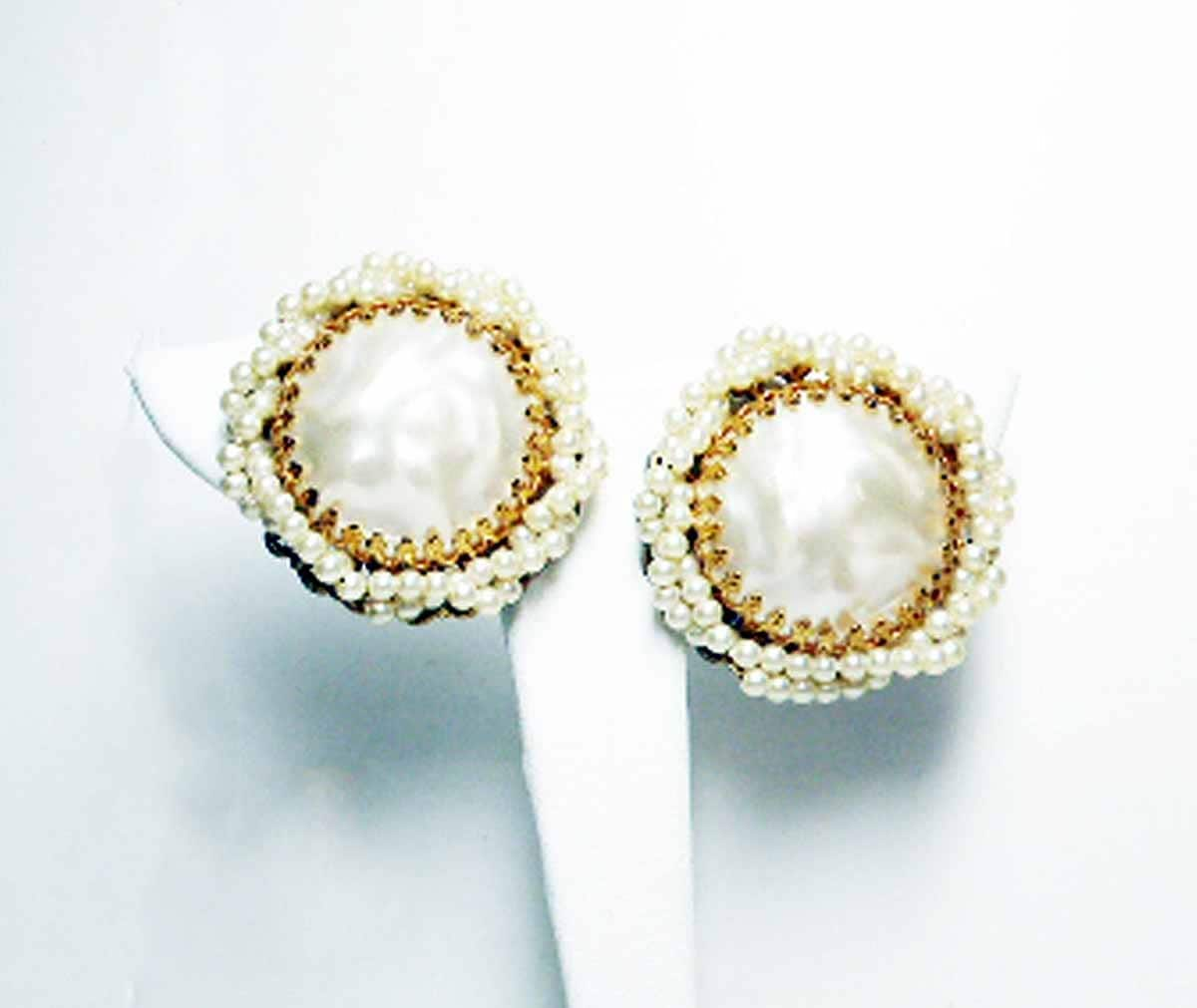 Large Pearl Earrings Button Style Pearlescent White Earrings