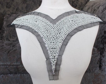 Cute beaded applique black color with rhinestones 1 piece listing