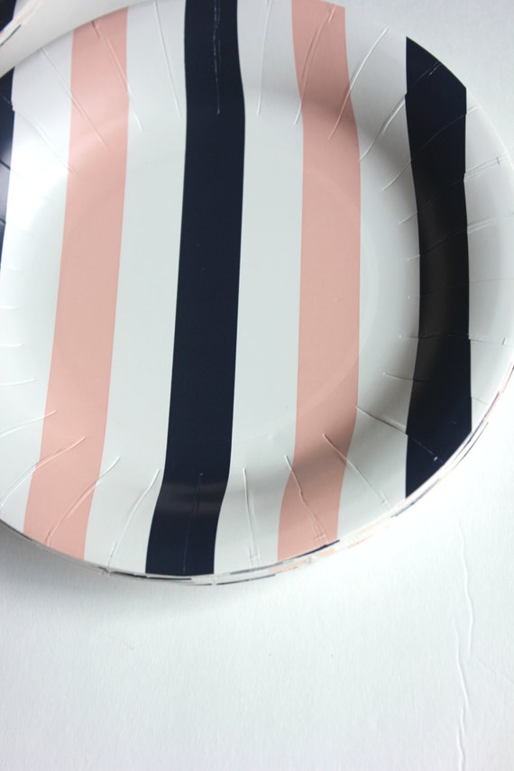 Set 10 PINK AND NAVY Blue Paper Plates 8 Nautical Girl