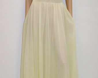 Vintage 50's Full Sweep Yellow Nylon Nightgown Lingerie by Charmode Size 6 to 8