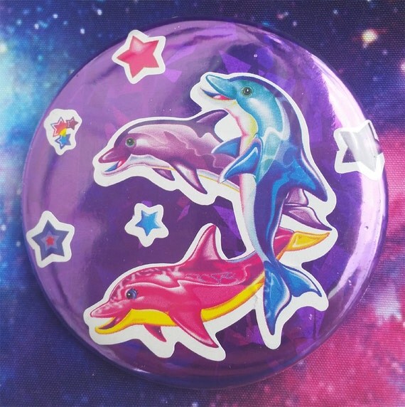Lisa Frank Dolphins 2.25 Purple Holographic Pinback Button
