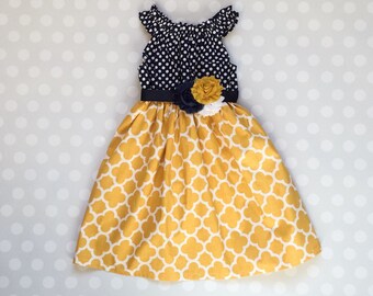 Navy and Mustard Girl's Spring Dress - Baby Girl Dress - Girls Dresses - Spring Dresses - Sleeveless Dresses - Summer Dress - Girls Dresses