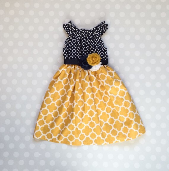 Navy and Mustard Girl's Spring Dress Baby Girl Dress