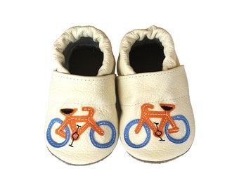 Leather Baby Booties, Baby Shoes, Bicycle Infant Newborn Nursery Children