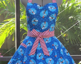 Cat in the Hat Apron with a pinch of Red and White Stripes