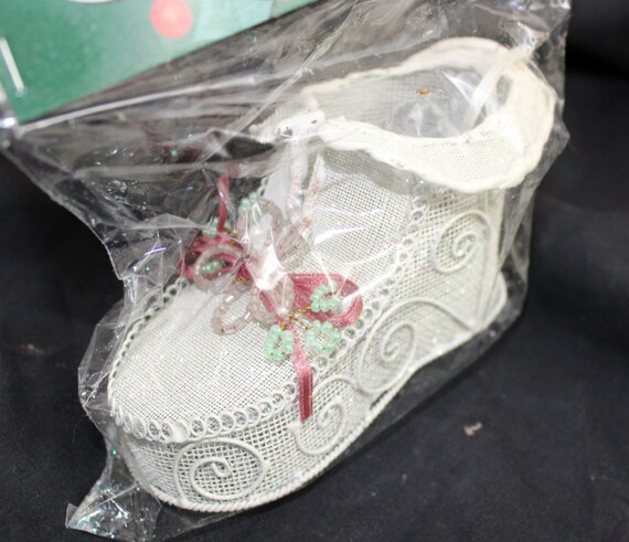 victorian white baby bootie christmas tree ornament victorian white baby bootie christmas tree ornament