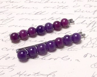 Amethyst Purple Beaded Bobby Pins. Violet Purple Hair Pins. Simple Classic Everyday Hair Accessories.
