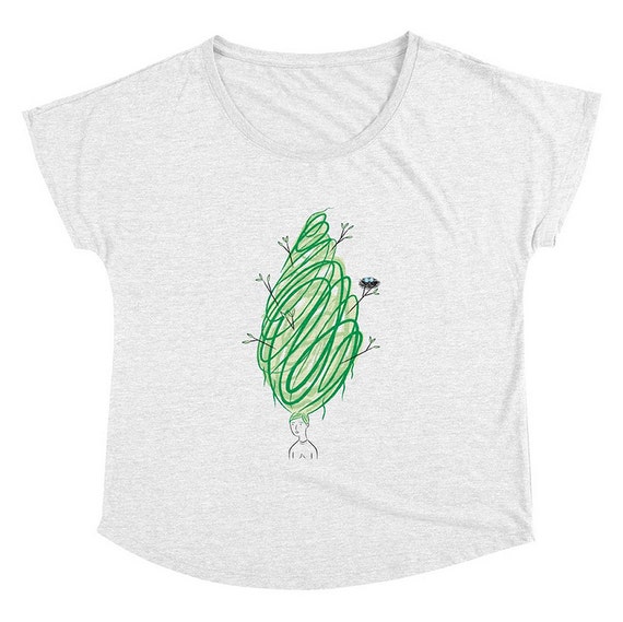 Let It Grow - Womens / Ladies - Funny T-shirt - Heather White - Big Hair - Dolman Tee - iOTA iLLUSTRATiON