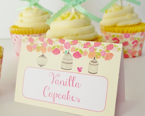 Items similar to Birds Baby Shower Food Tents  Place Cards  Text Editable \u0026 Printable 