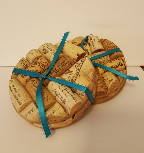 Items similar to Upcycled Wine Cork Coasters (round)herringboneset of