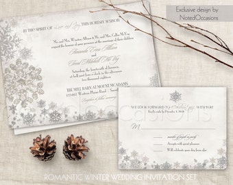 Winter Wedding Invitation Set Printable Snowflake Winter Wedding Invitations Romantic Christmas Wedding Invites RSVP DIY Digital Template