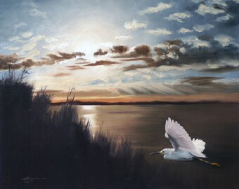 Snowy Egret 11 x 17 print (image 10.5 x 12.75) personally signed by artist RUSTY RUST / E-118-P