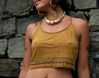 Organic cotton hemp bra top ~ Camel Brown